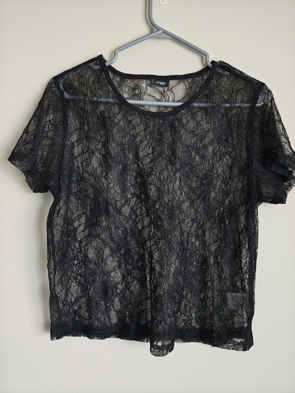 Black Lace Short-Sleeve Pajama Set with Lounge Pants - Picture 7 of 12